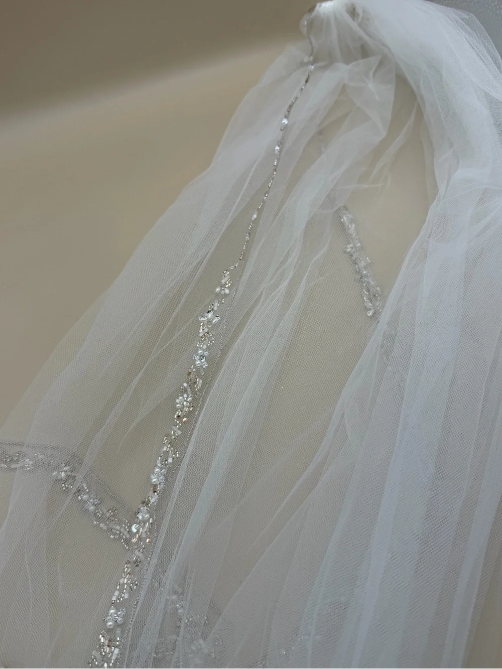 Ivory Beaded Crystal Edge Bridal Wedding Veil